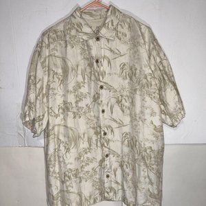 Tommy Bahama Mens XL Tropical Silk White Tan Short Sleeve Button Hawaiian Shirt